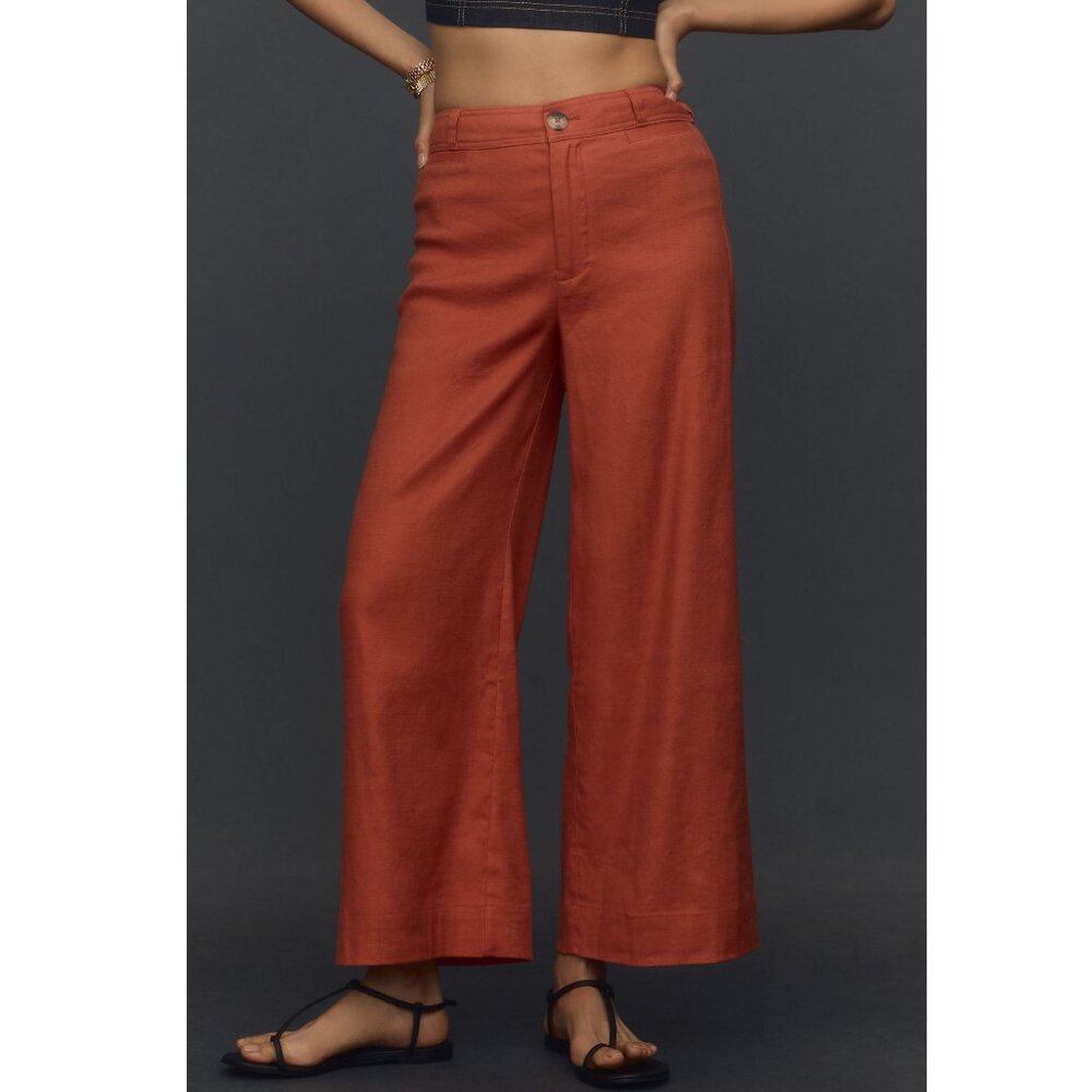 Anthropologie Maeve Ettie High-Rise Crop Wide-Leg Pants Linen Edition Orange 29P